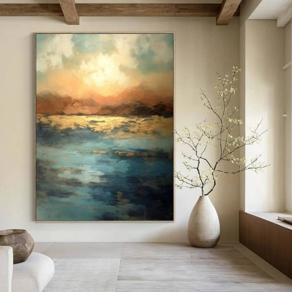 Gold Hand-painted Original Mountain Landscape Coastal Abstract 14WXN